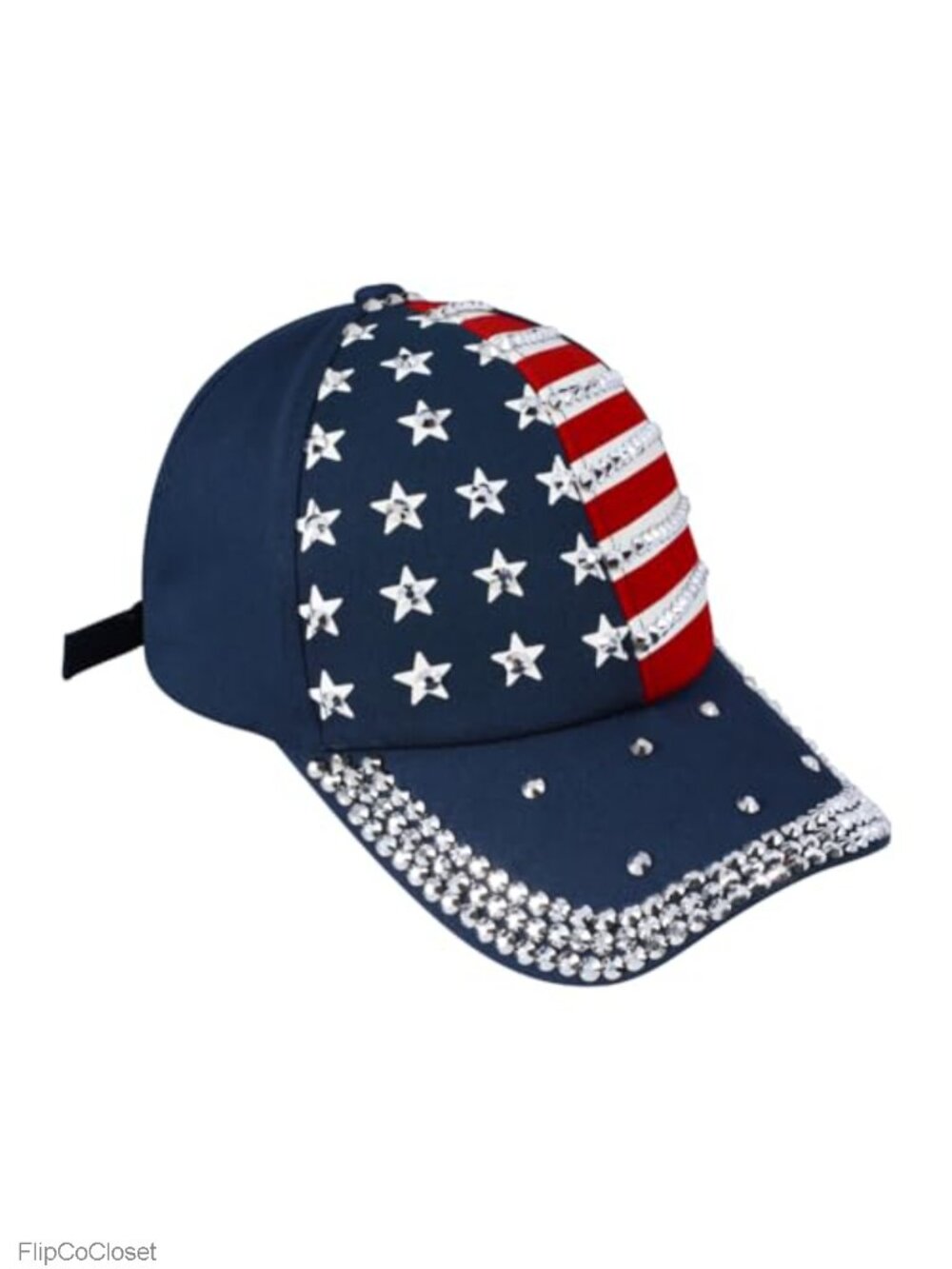 Rhinestone American Flag Baseball Cap Sparkly USA Hat Adjustable Women